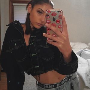 Cropped black denim jacket